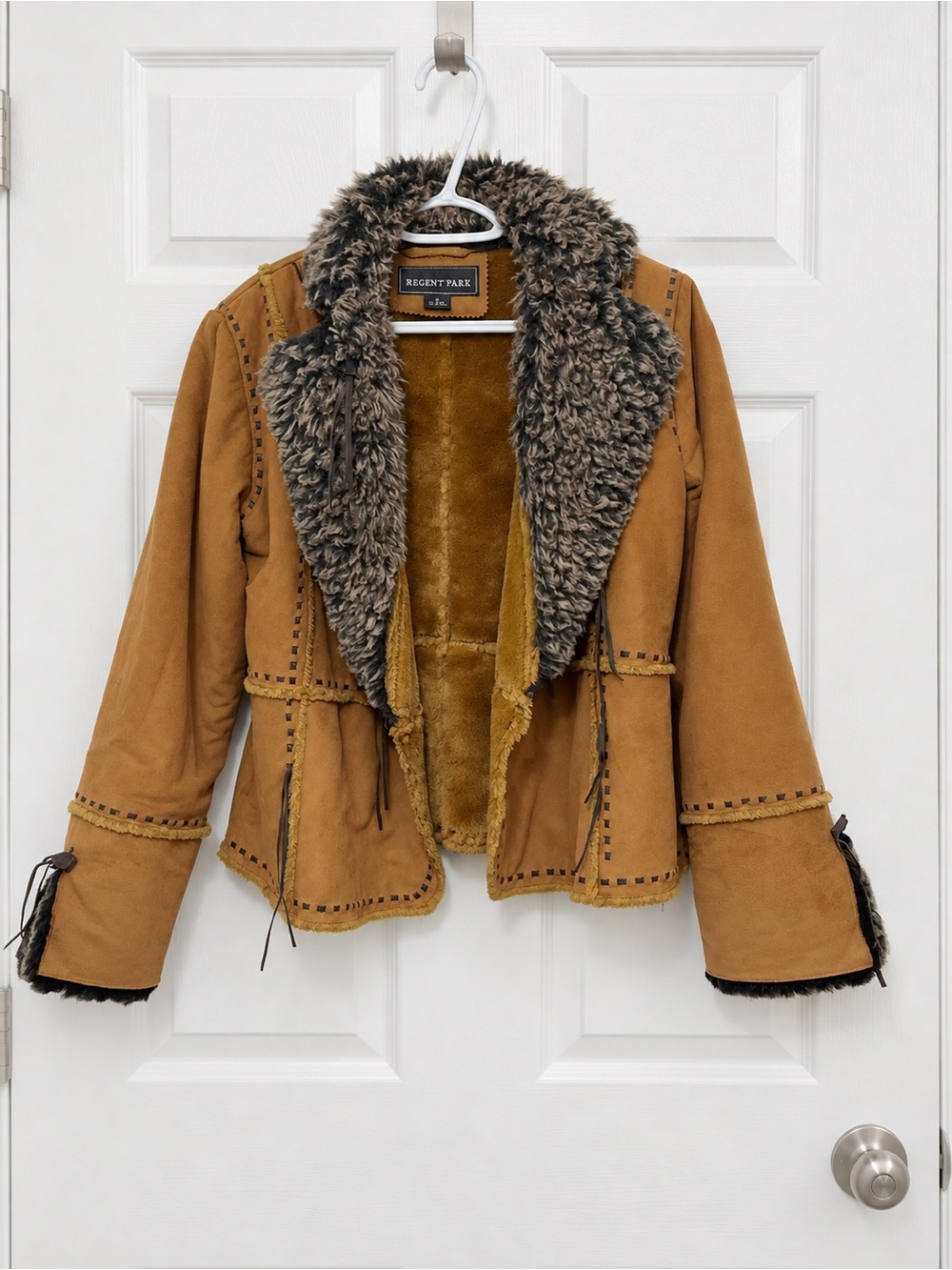 Regent Park Faux Suede Sherpa Boho Jacket M Tan Penny Lane Y2K Western Coat